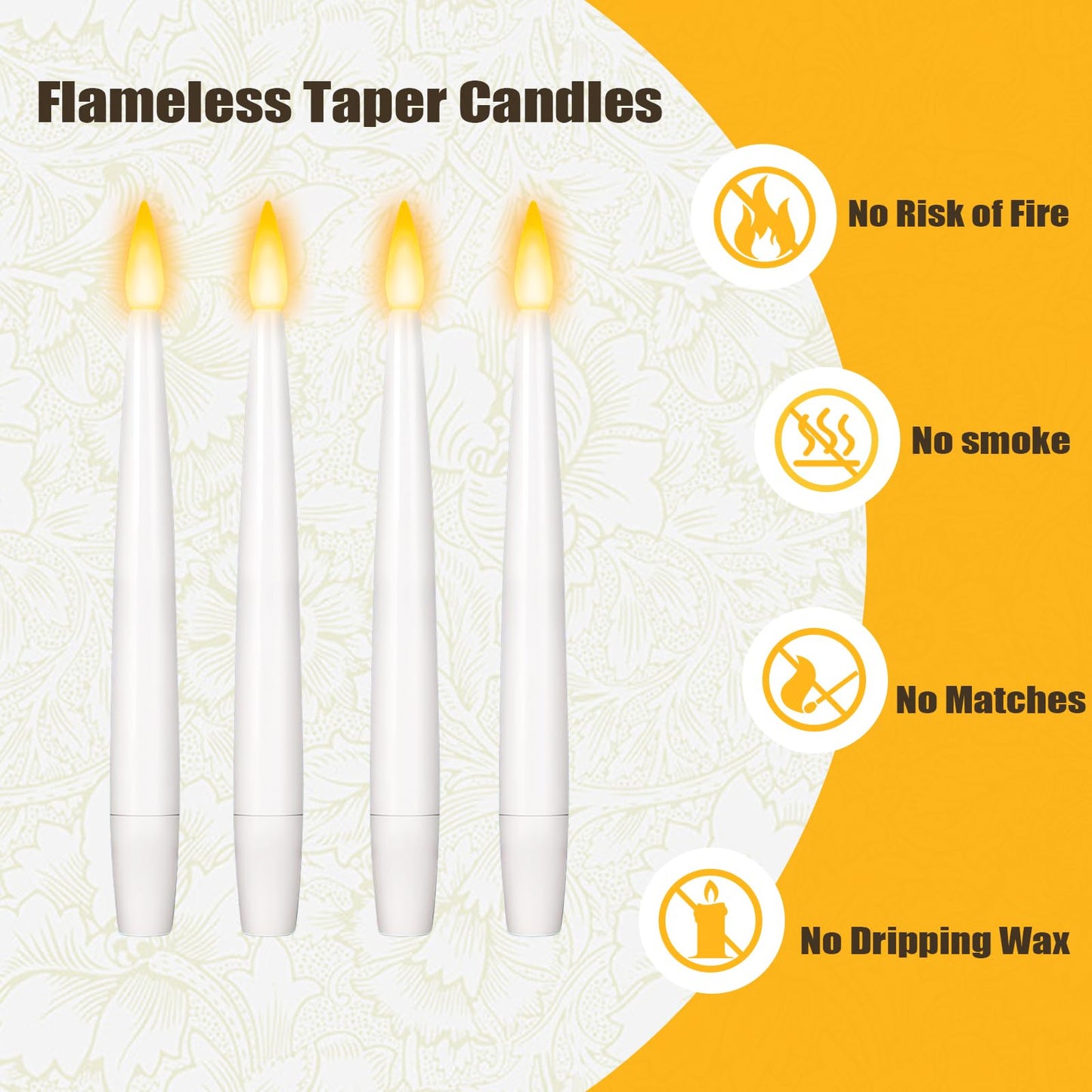 6.1" x 0.5" Window Candles with Sensor Dusk to Dawn, 14 Pcs Ivory Flameless Taper Candle with Dimmer Battery Operated with Nano Adhesive lasts up to 200+ Hours for XMas, Halloween Decor and Holiday