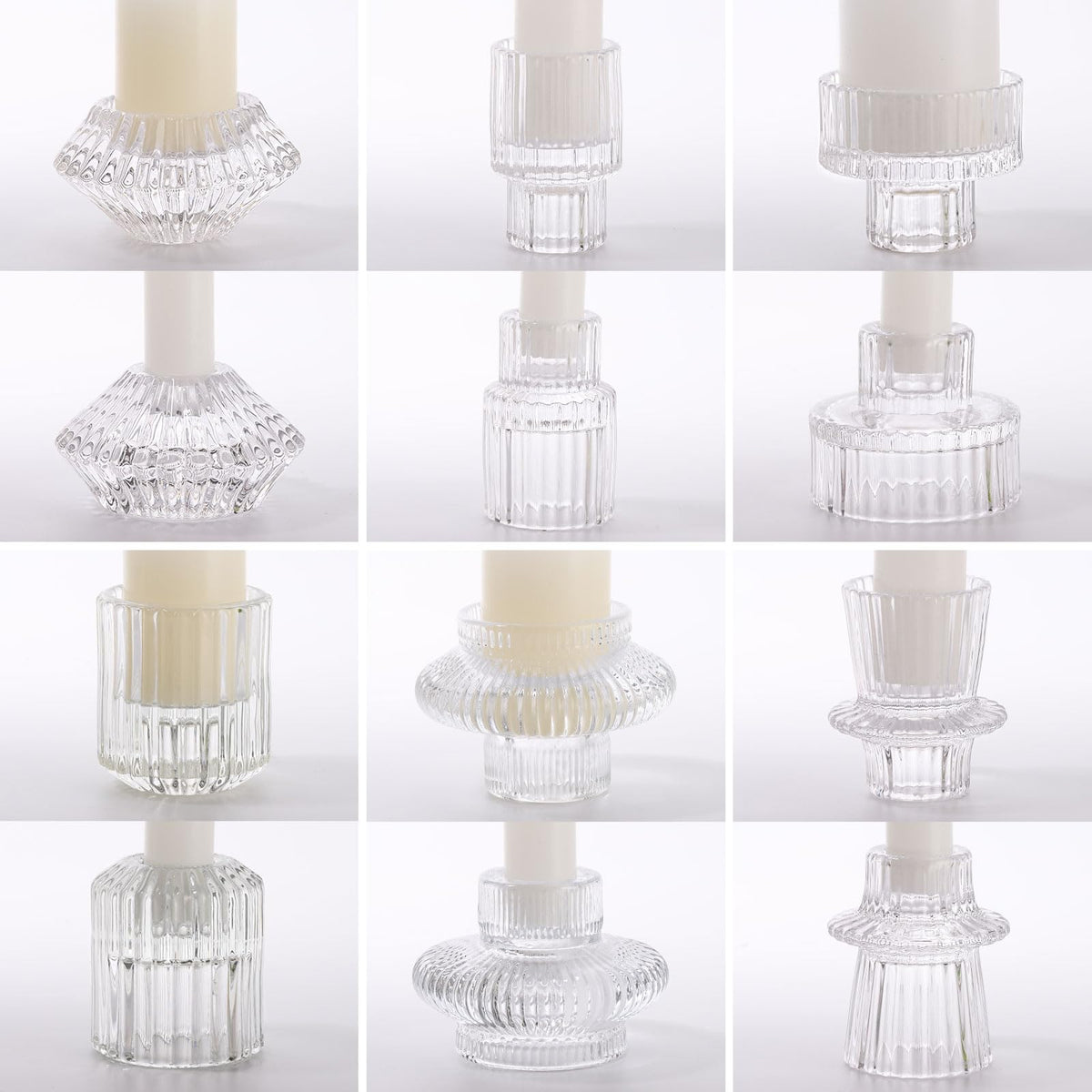 6PCS Taper Candle Holders Clear Glass Candlestick Holders Ribbed Glass Taper Candle Holders for Christmas Events Party Wedding Reception Table Centerpiece Decorations