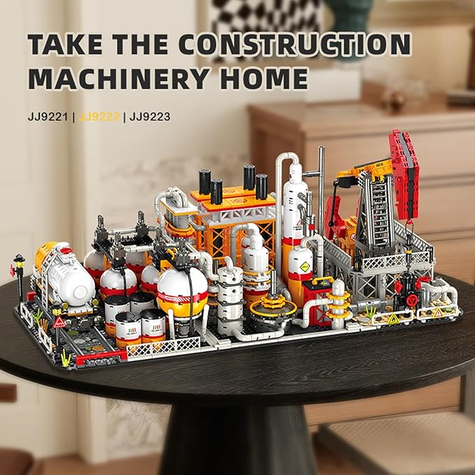 City Gas Station Building JJ9222 Set 734pcs Modular Chemical Plant Bricks Kit with Storage Tank & Lab Compatible with Lego City MOC Display Model for Adults & Kids Age 6+
