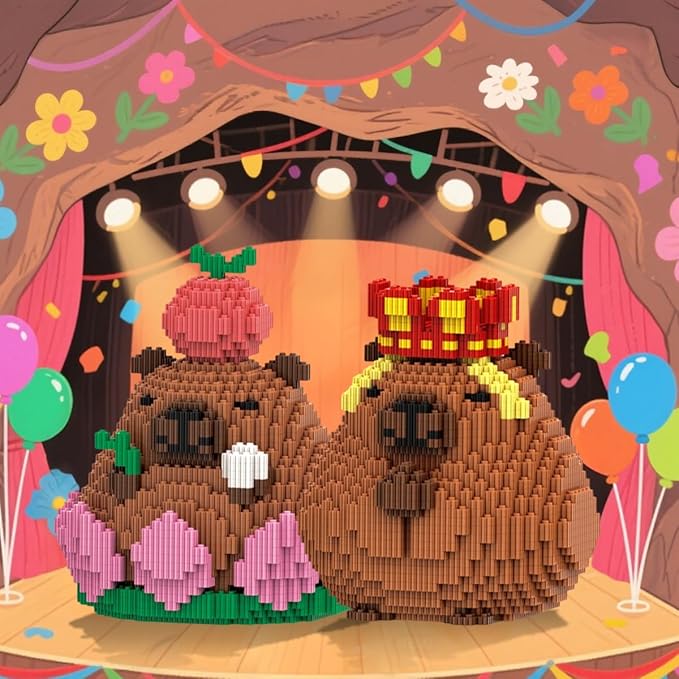 HOOLEDAY Animals Series Capybara Toy Micro Building Block Set 2110 Pieces with Lotus Base Design Decoration Present for Adults & Boys & Girls