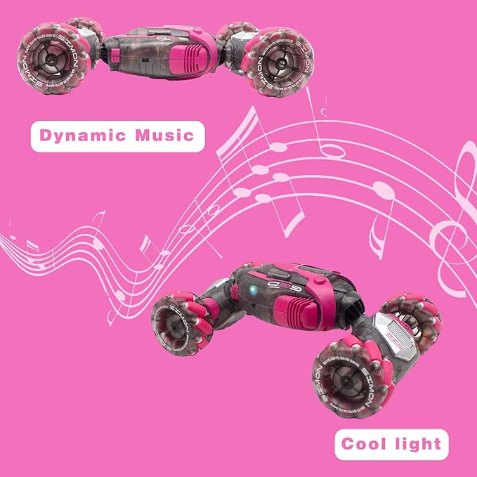 Gesture Sensing RC Stunt Car Remote Control Toys for Kids Age 6 7 8 9 10 11 12 13 Year Old for Boys Girls Birthday Xmas Gifts 4WD Hand Controlled RC Drift Car with Lights Music (Pink)