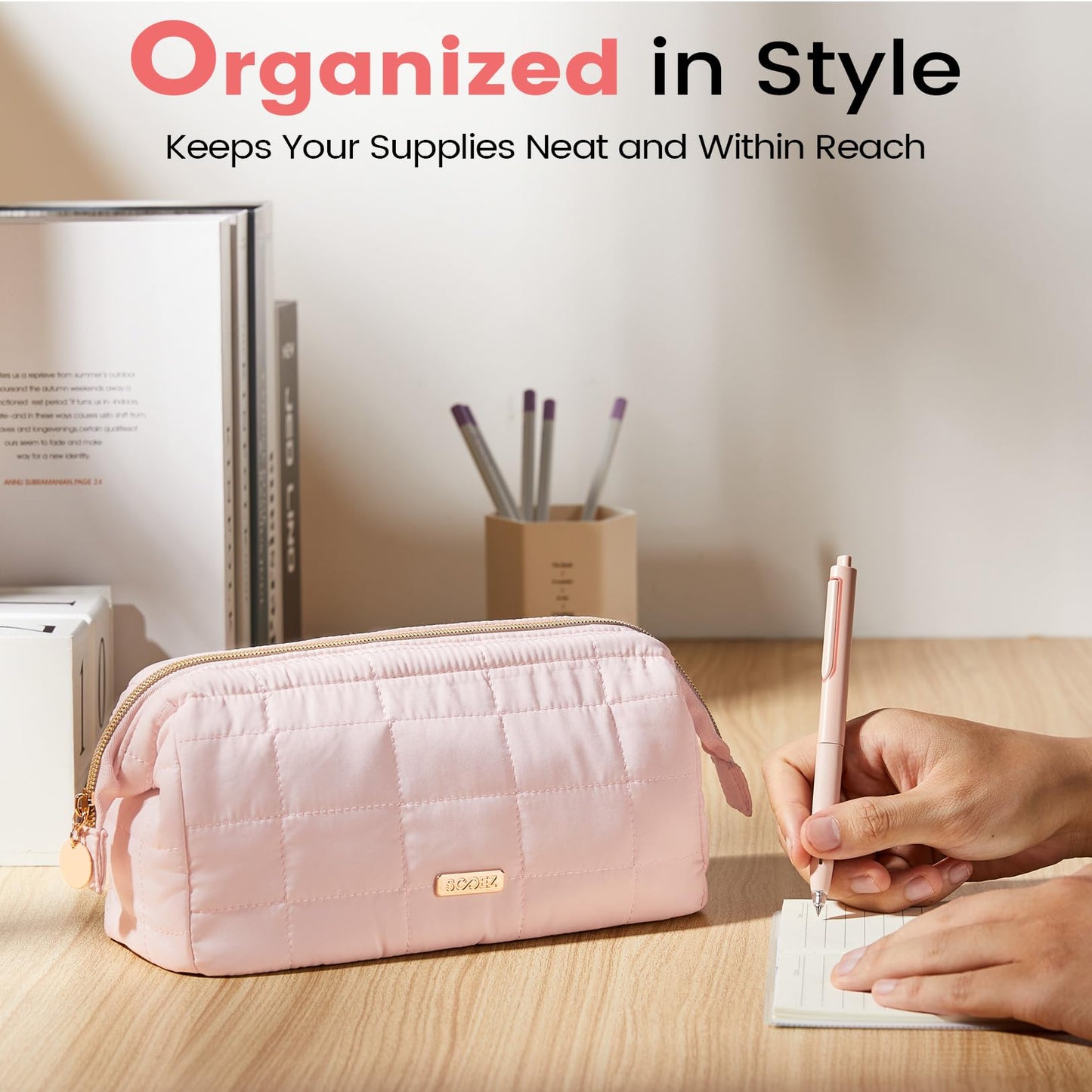 Sooez Large Pencil Case Pouch, Soft Pencil Bag with Zipper, Pen Bag Wide Opening, School Supplies Cute Pencil Case for Girls Boy Men Women, Dark Purple
