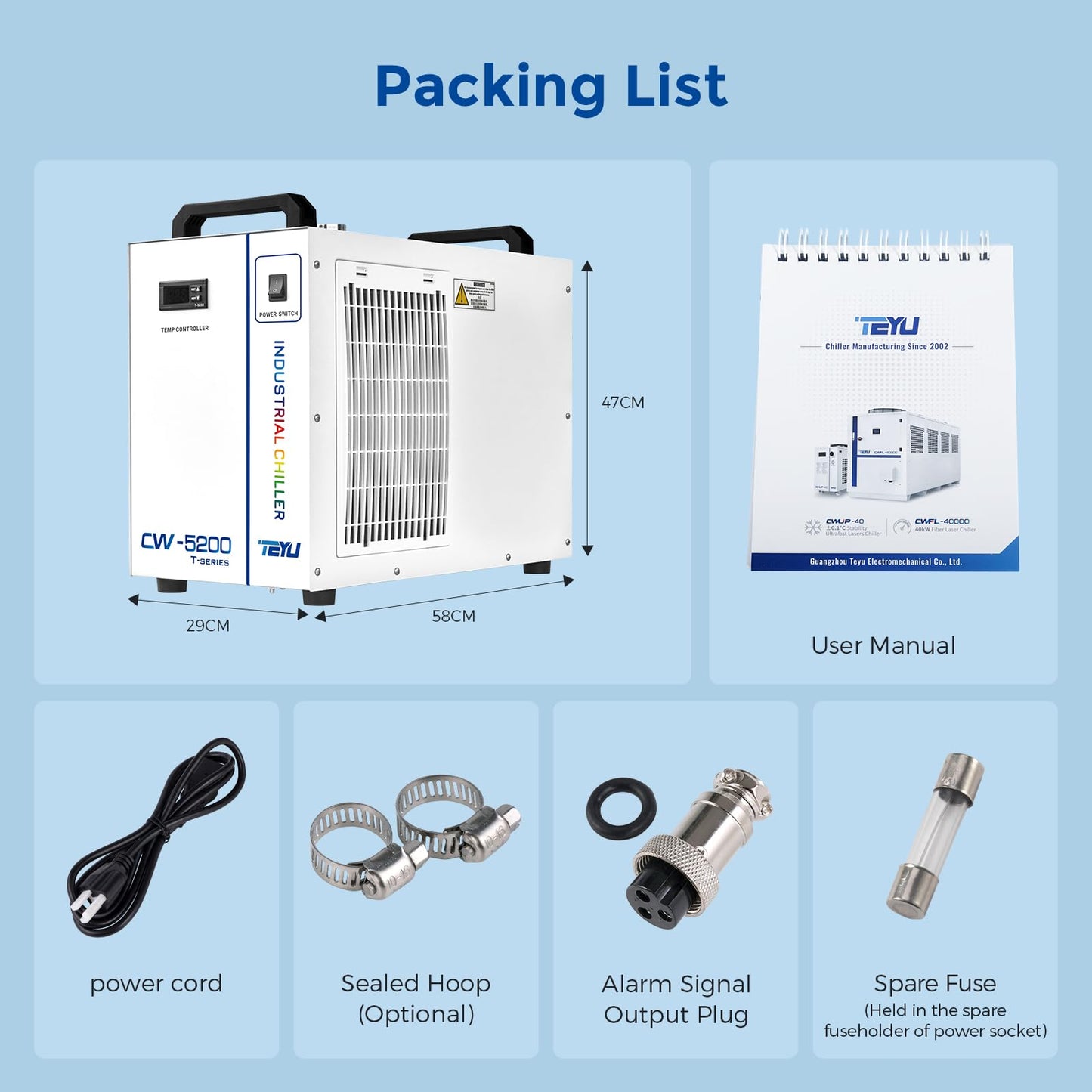 Cloudray Water Chiller CW-5200 6L for CO2 Laser Engraver & Cutting, Cold Plunge Chiller, Laser Chiller, Industrial Water Cooler