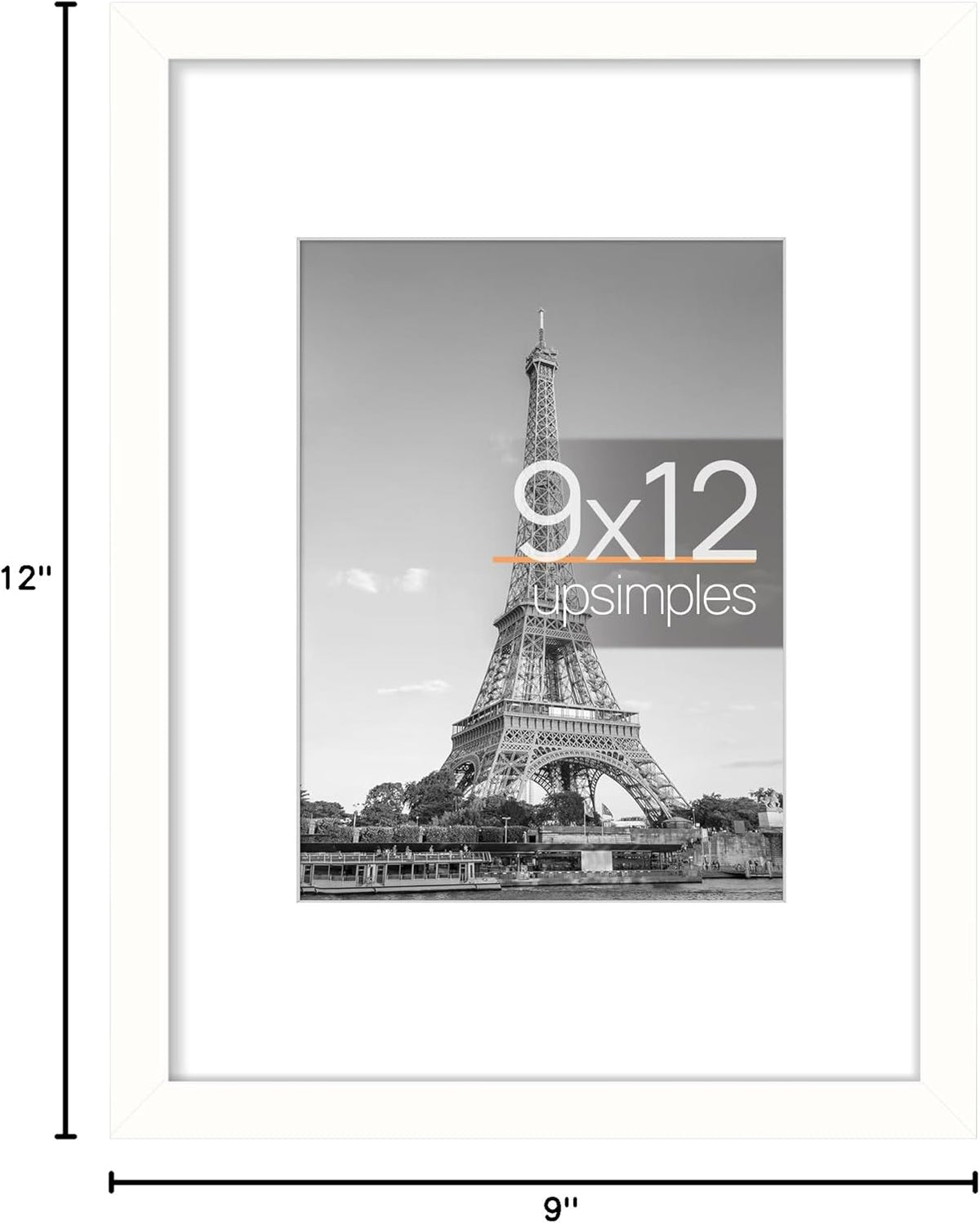Upsimples 9x12 Picture Frame - Versatile Display for 6x8 Photos with Mat or 9x12 Without - White, 1 Pack