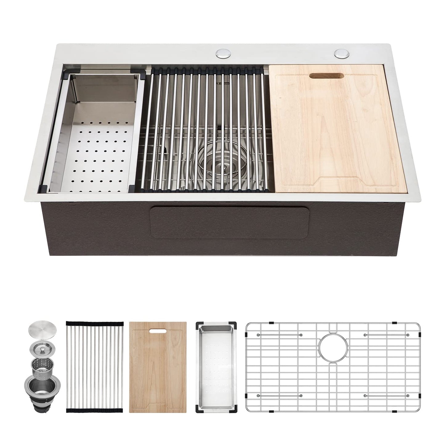 Kichae 33 Kitchen Sink Drop In - 33 x 22 Kitchen Sink Ledge Workstation Topmount Drop-In Single Bowl Stainless Steel 16 Gauge Single Bowl