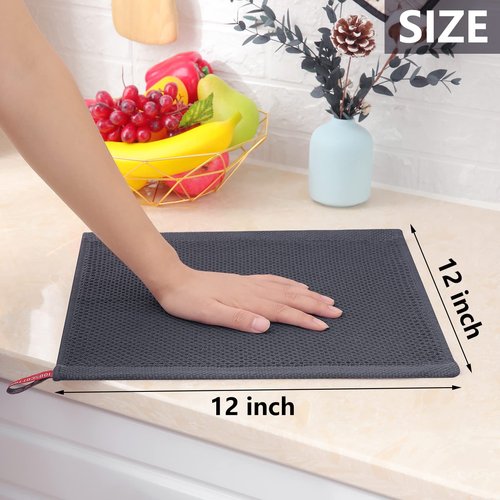 Homaxy 100% Cotton Waffle Weave Kitchen Dish Cloths, Ultra Soft Absorbent Quick Drying Dish Towels, 12 x 12 Inches, 24-Pack, Dark Grey