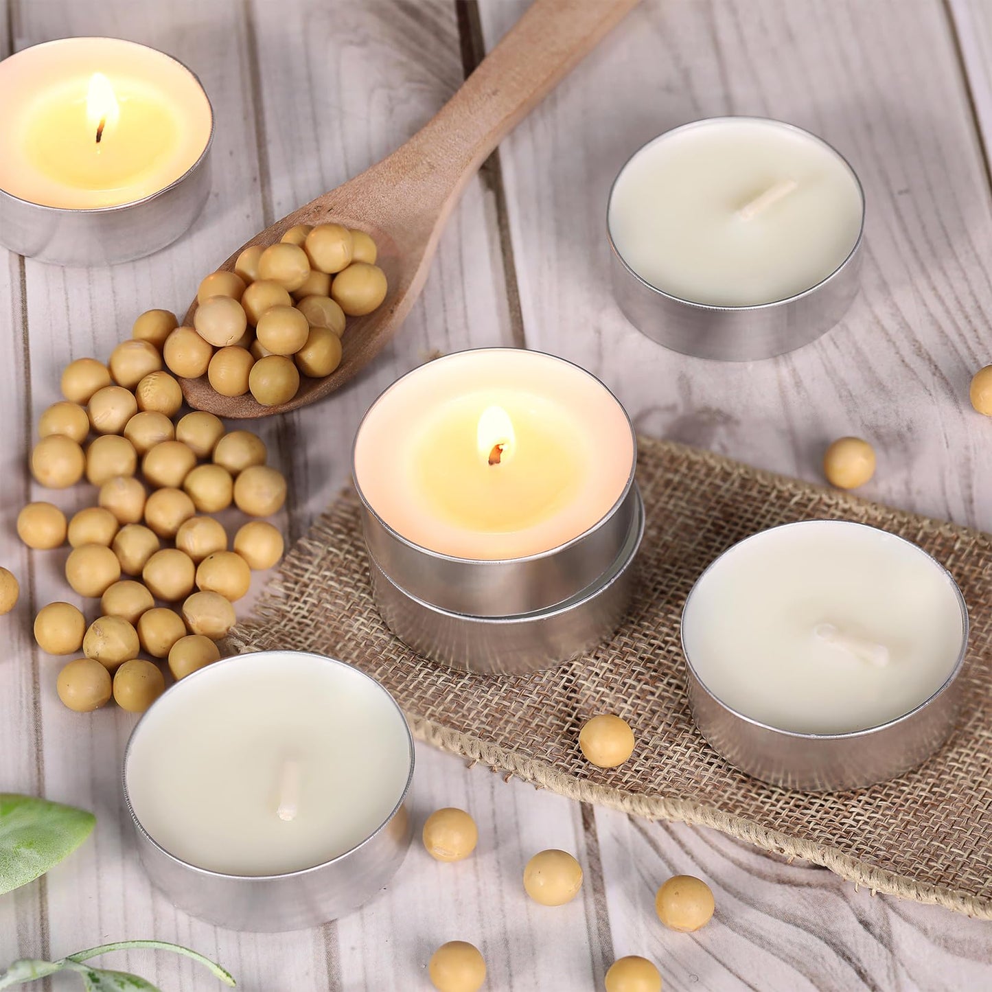 Soy Tea Lights Candles 50 Pack, 4 Hours Tealights Candles Bulk Unscented Small Tea Candles - 100% Natural Soy | Long Burning | Smokeless for Emergency, Dinner, Home