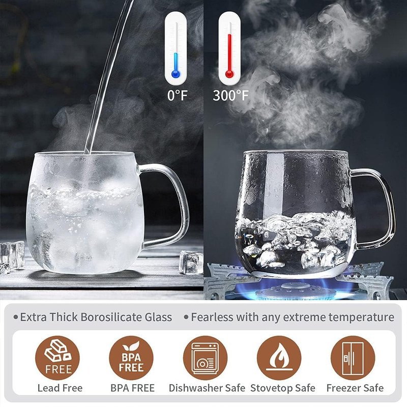 DOPUDO Glass Teacups 4 Pack Glass Tea Cup with Infuser and Lid, 17.6oz/520ml Large Borosilicate Teacup,Tea Clear Mug Cup for Loose Leaf Blooming Tea, Microwave & Dishwasher Safe.