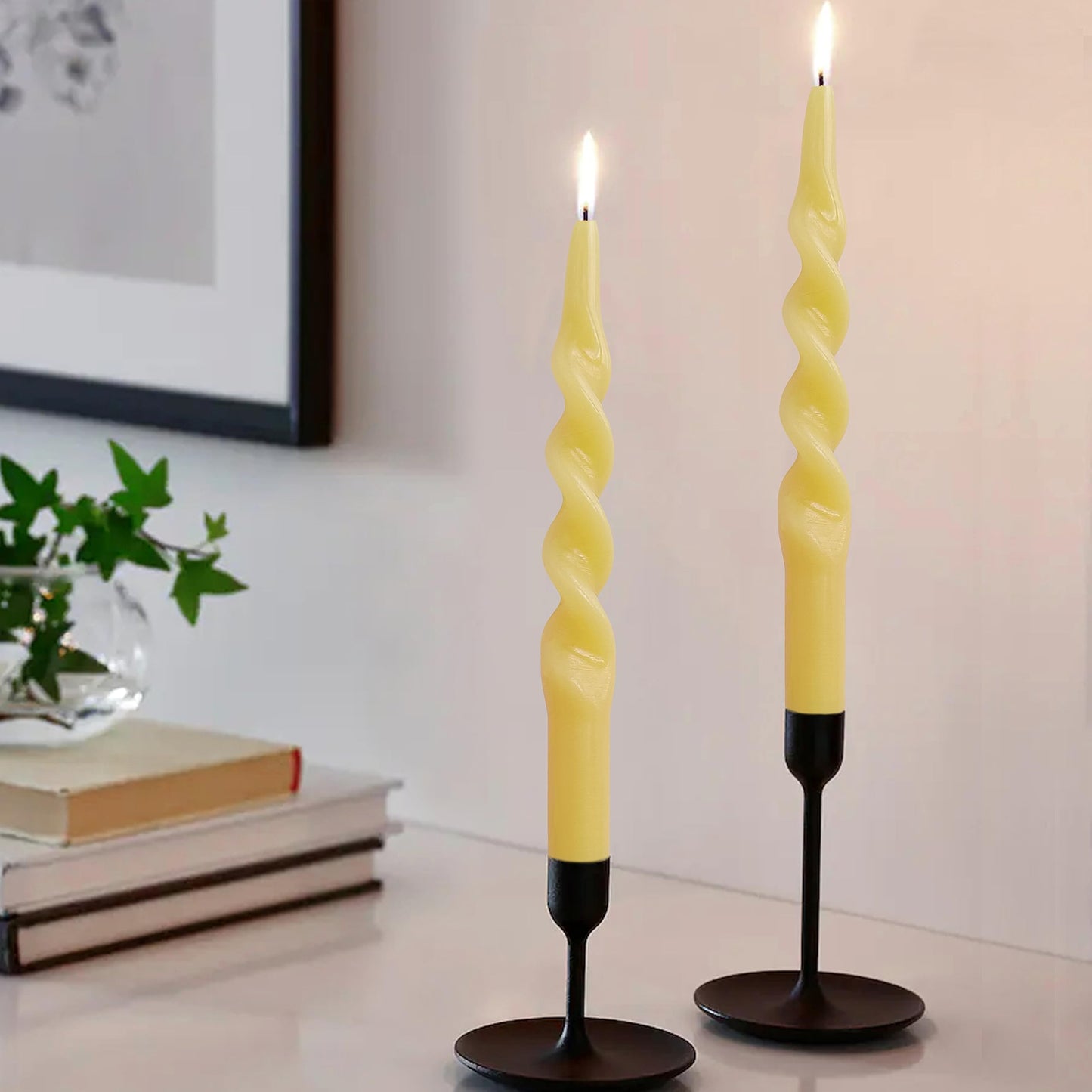 10 Inch Spiral Candles Set of 4 – Unscented Candle Stick, Yellow Handmade Tapered Candle Long Burning Twisted Candles for Wedding Dinner Table Home Decor
