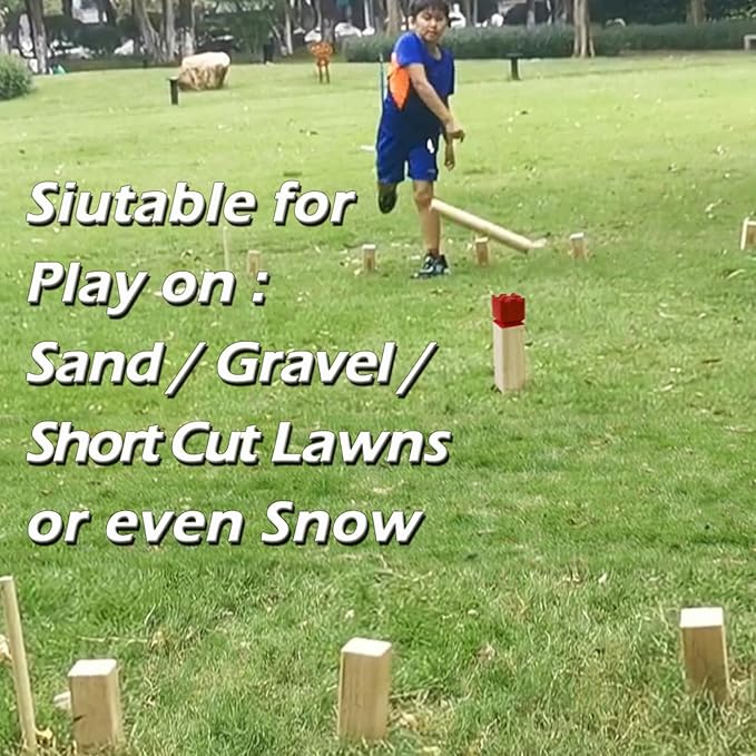 Kubb Game Set - Hardwood Viking Games with Rubber Wood Crate - KUBB Throwing Outdoor Games