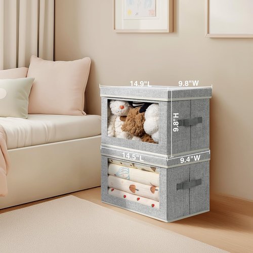 Homsorout Foldable Storage Bins with Lids - Organize Clothes & Essentials | Light Grey, 4 Pack