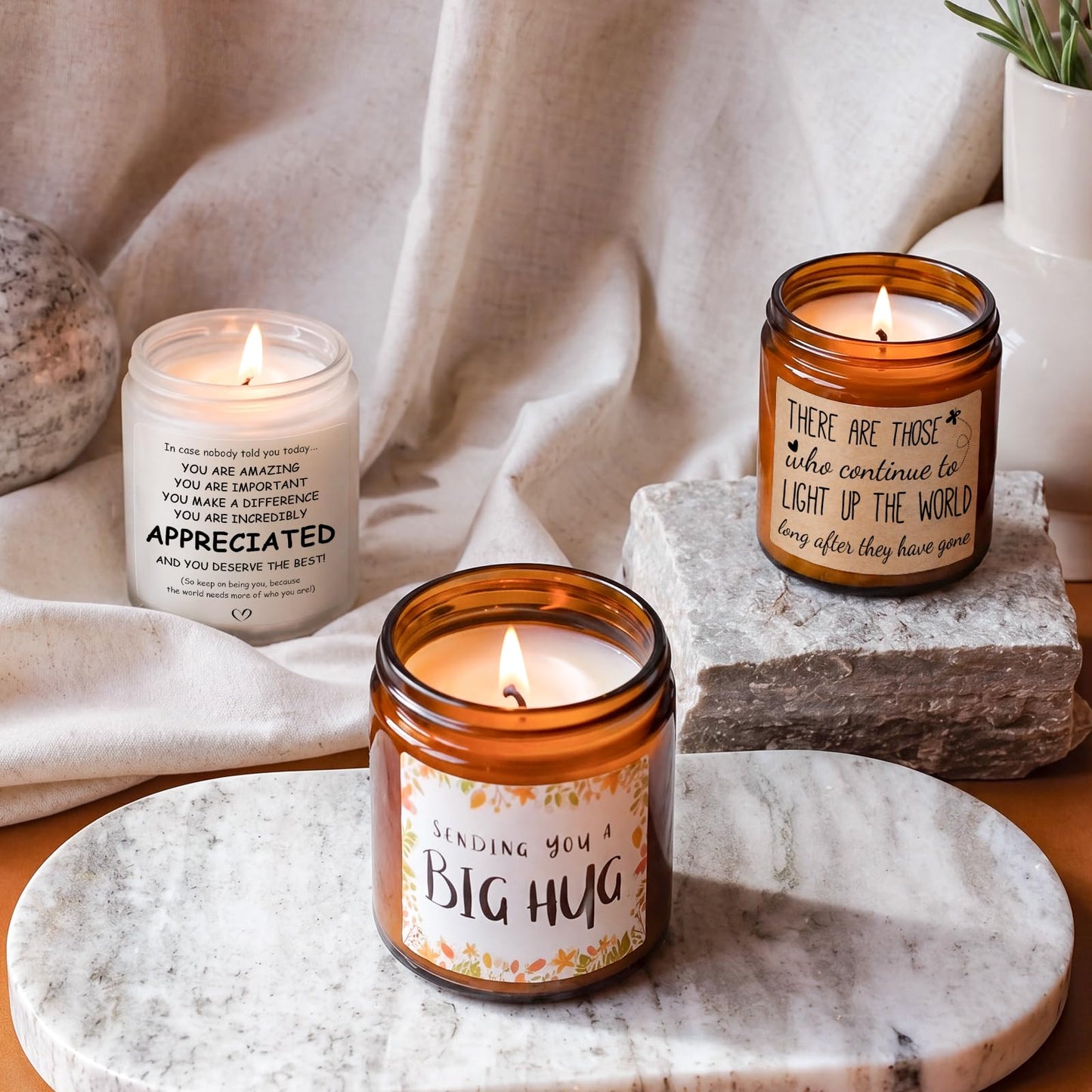 MULCHUM Lavender Scented Candle, Thinking of You Hug Gift for Friends, Relaxing Natural Soy Wax Jar Candle for Women Girlfriend Mom Sisters Stress Relief, 7oz 45 Hours Long Lasting Burn