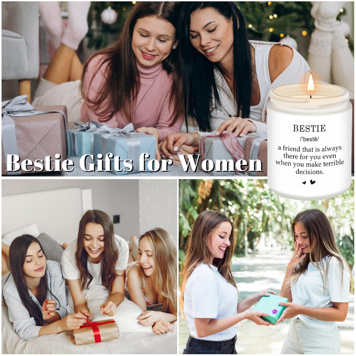 Homsolver Bestie Gifts, Friendship Gifts for Women, Christmas Mothers Day Valentines Gift, Bestie Scented Candle