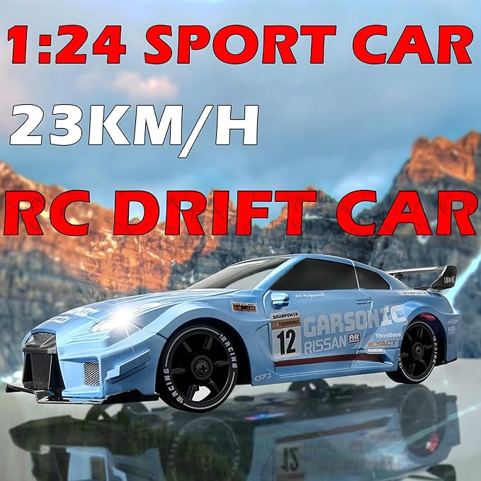 1:24 RC Drift 2.4GHz with LED Light Race Car Toys for Boys and Girls Aged 6+ Speed Adjustable up to 23Km/H High-Speed RC Racing Cars Toy Gift for Boys & Girls (Blue)