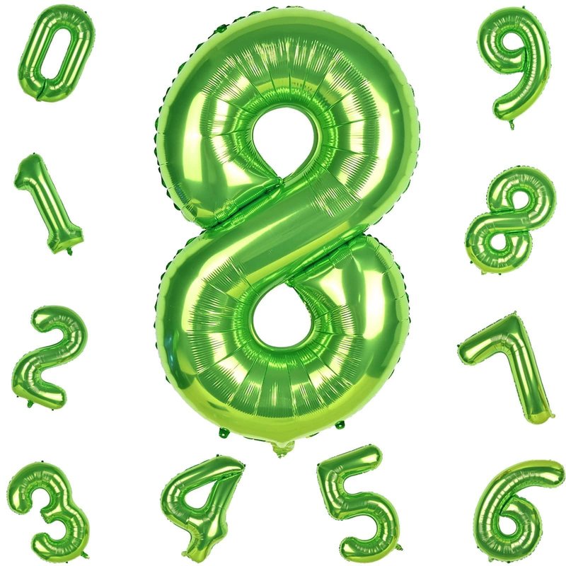 40 Inch Green Foil Balloon Number 8, Giant Self Inflating Number Balloons 0-9 for Men Women, Digital 8 Helium Balloons Set for Girls Boys 8th Jungle Birthday Anniversary Party Decorations Supplies