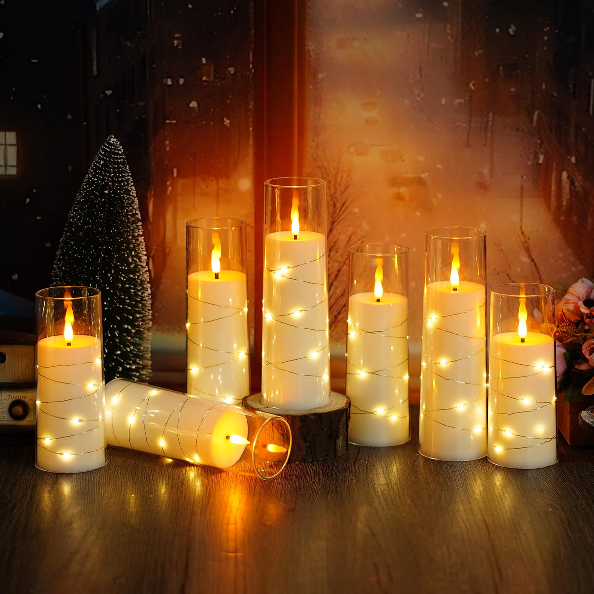 Flameless LED Candles with Timer 24 Pc Flickering Flameless Candles for Romantic Ambiance and Home Decoration Stable Acrylic Shell,with Embedded Star String,Battery Operated Candles(White)
