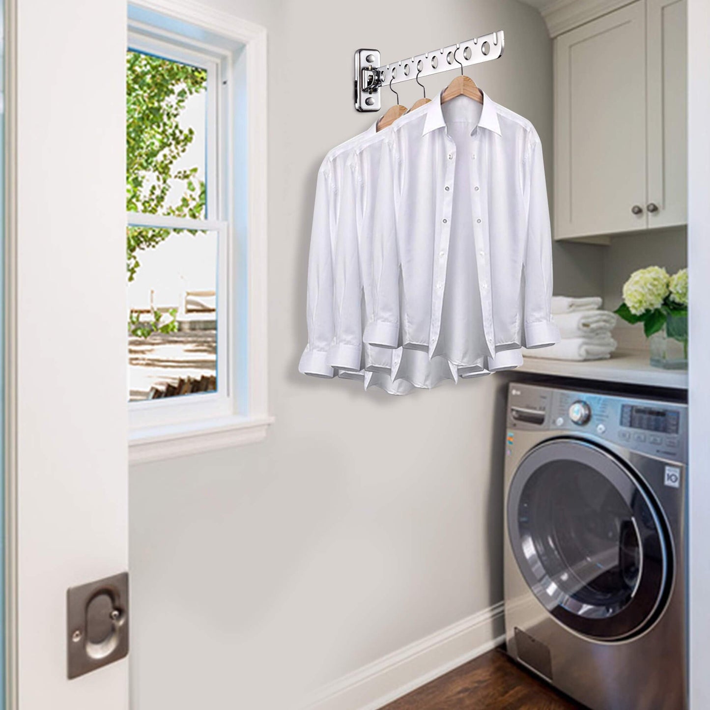 ASHOP Wall Mounted Clothes Hanger 2-Pack Folding Swing Arm Rack for Laundry Room Space-Saving Heavy-Duty Organizer Ideal for Bathroom & Bedroom