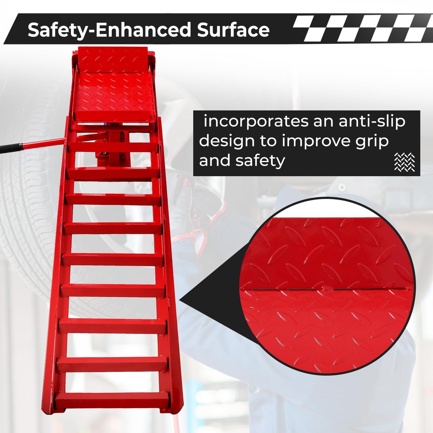 Rovibek Hydraulic Car Ramps 2 Pack, 11000LBS 5THeavy Duty Steel Car Ramps, Automotive Truck Service Ramp High Lift 11.6"-16.5" for Oil Changes Maintenance, Red