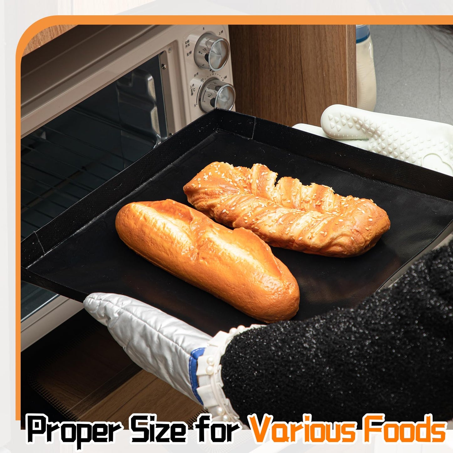 Teenyyou 2 Pcs 13.5'' x 13.5'' x 1'' PTFE Solid Oven Basket, Cooking Oven Trays, Non stick Kitchen Cooking Basket, Black Baking Sheet, Trays for Accessories Chips Chicken Wings Bread Heating