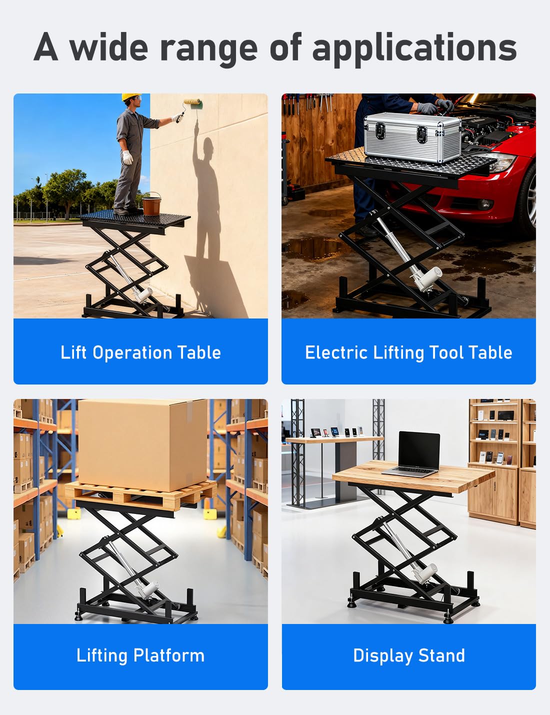 DIHOOL Electric Scissor Lift Table, 200Lbs, 10.43"-50.39" Height Adjustable Lifting Platform, Super Quiet with Remote & WiFi Control, Obstruction Detection, AC/DC Power for Home/Industrial Use