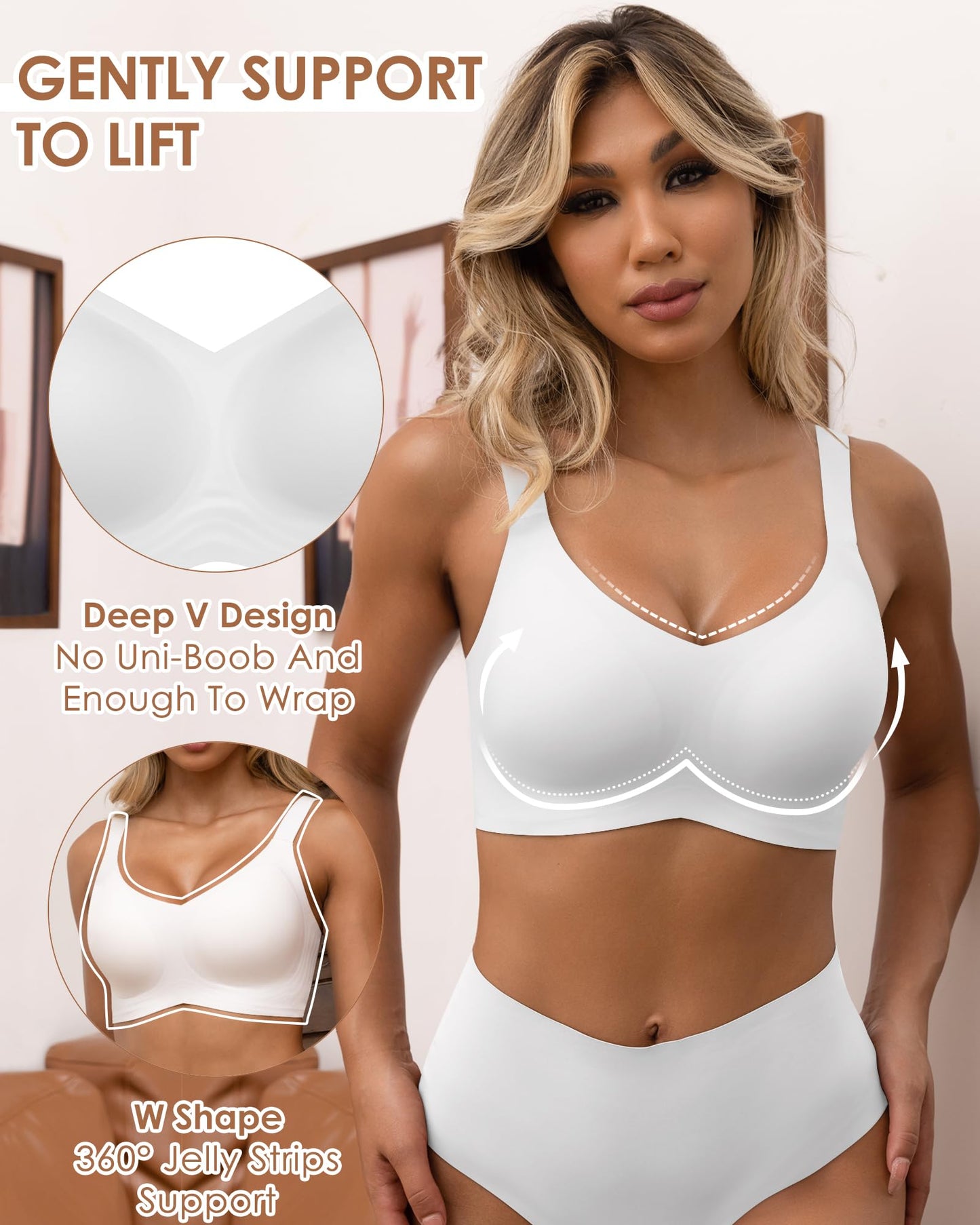 HORISUN Full Coverage Bras for Women with Support and Lift Comfortable Seamless Bra (White X-Large)