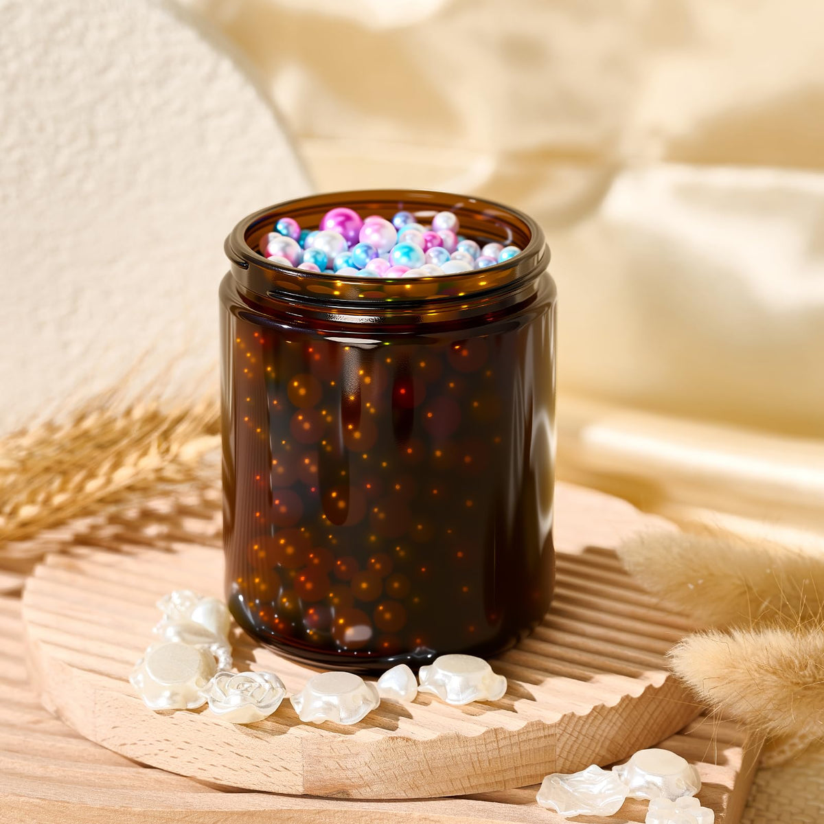 Hoa Kinh 8oz Amber Glass Jars with Lids - 12Pack Empty Airtight Storage Containers for Candle Making, Cosmetic, Spices, Crafts, Food - Refillable, UV Protection, Black Plastic Lid