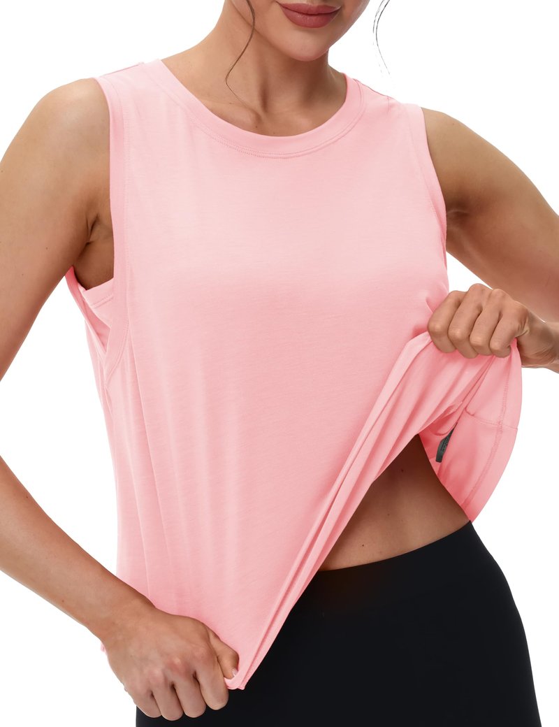 MAGCOMSEN Women's Crop Tank Tops Athletic Workout Dry Fit Sleeveless Lightweight Tops Sports Running Active Basic Yoga S Lightpink