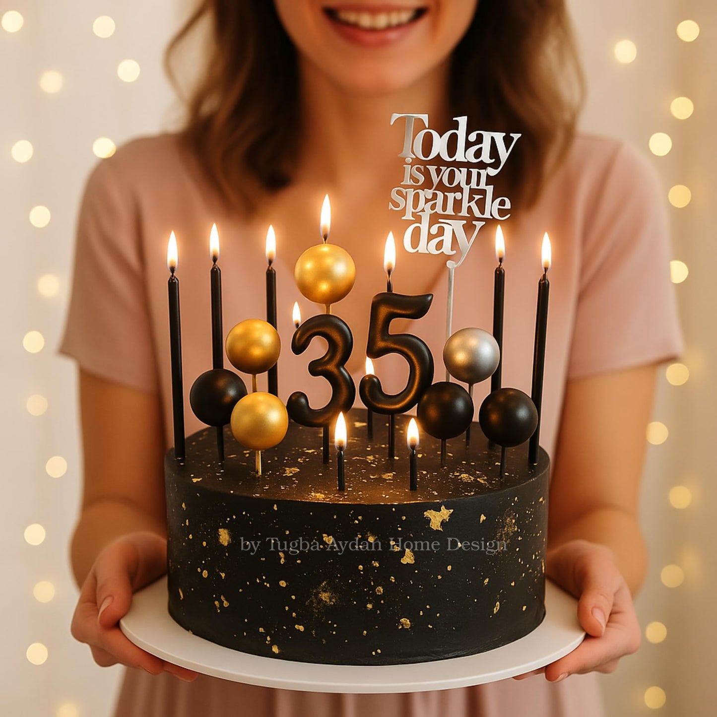 by Tugba Aydan - 33 Pcs Black Birthday Candle Set with Number Candles 0–9, Metallic Long Candles, Ball & Text Toppers – Complete Cake Decoration Kit for Kids & Adults Birthday Party