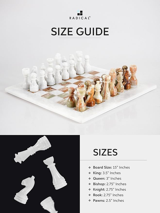 Radicaln Marble Chess Set 15 Inches White and Green with Storage Box Handmade Luxury Board Games for Adults Ideal Marble Chess Board Game Set & Chess Pieces