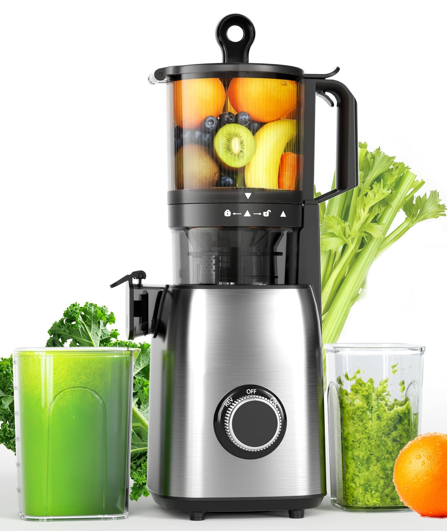 COWSAR Cold Press Juicer Machines, Orange Juicer with 5.4" Extra-Large Feed Chute, 60RPM Slow Masticating Fruit Juicer, 300W Electric Juicer for Citrus, Pomegranate & Vegetables