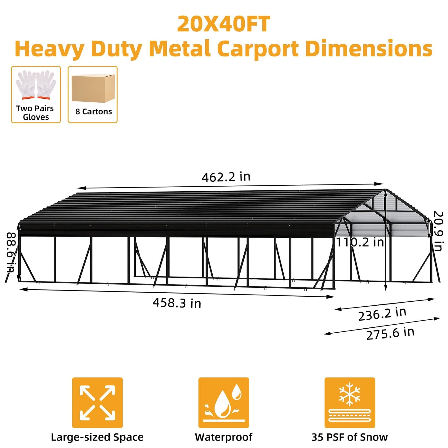 20x40 FT Metal Carport Kits with Galvanized Steel Roof, Heavy Duty Metal Roof Carport with Enhanced Base, Car Garage for Truck, Pickup, SUV, Tractor, and Boat