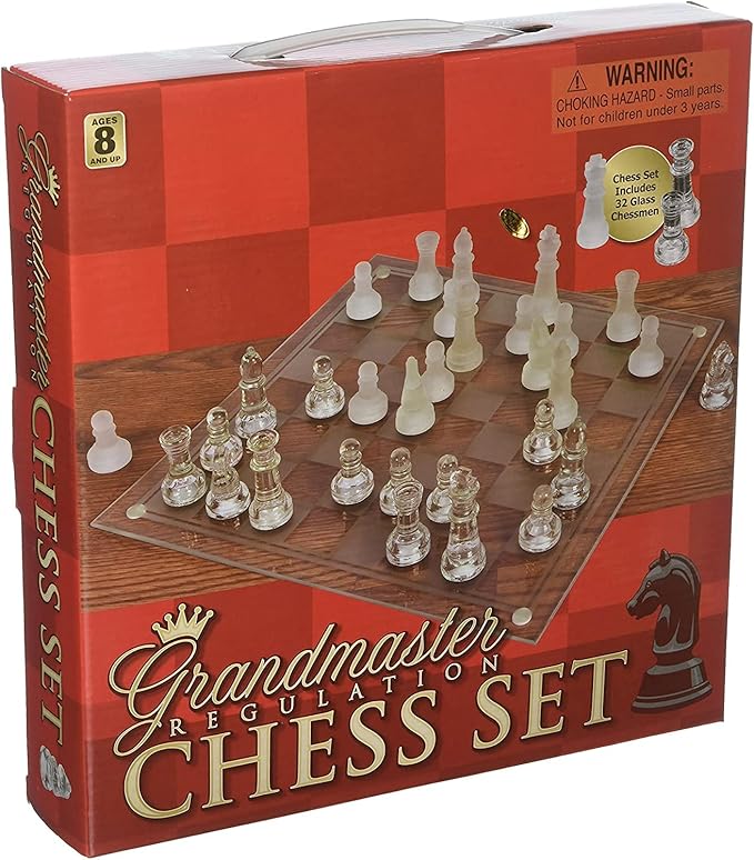 The Dreidel Company Elegant Glass Chess Set Board Games Great for Prizes (10 Glass Chess Set)