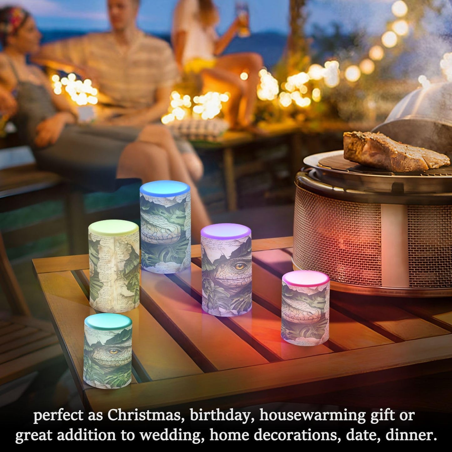 ALAZA Flameless Candles with Remote Timer,Dinosaur Palm Leaves Battery Operated Candles Set of 2 LED Tea Lights Flickering Pillar Votive Candles for Indoor Outdoor Decor
