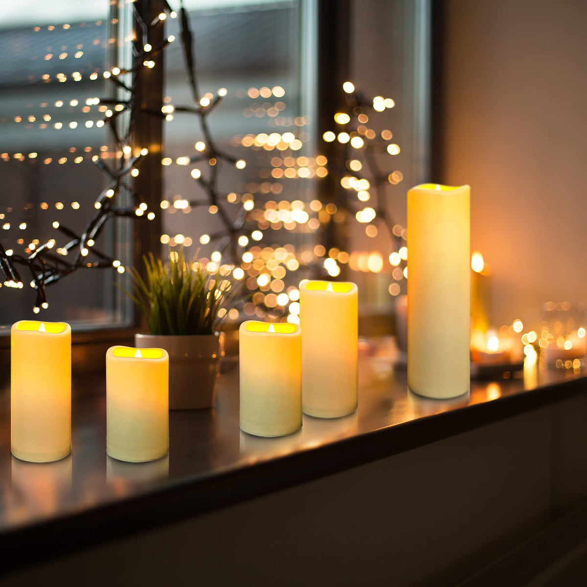 YIWER Plastic Waterproof Flameless Candles Set of 27: Battery Operated Candles Ivory Flickering Pillar Candles Include 4"/5"/6"/7"/8"/9" with 10-Key Remote 2/4/6/8H Timer Function