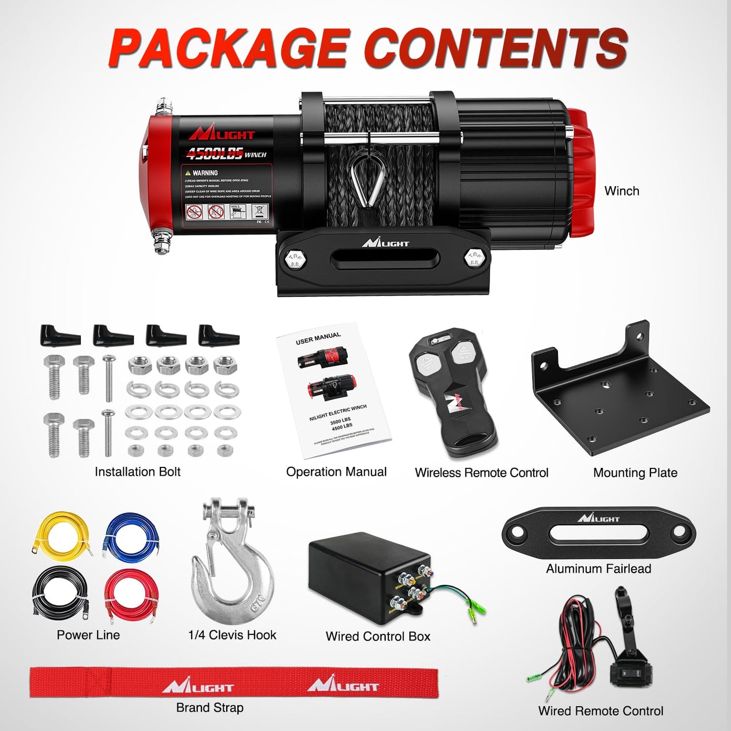 Nilight ATV UTV Electric Winch 12V 4500 lb Winches for Towing Trailer Truck Jeep Off Road Portable Waterproof IP67 Winch with Synthetic Rope Wireless & Wired Remote Control Hawse Fairlead Mount Plate