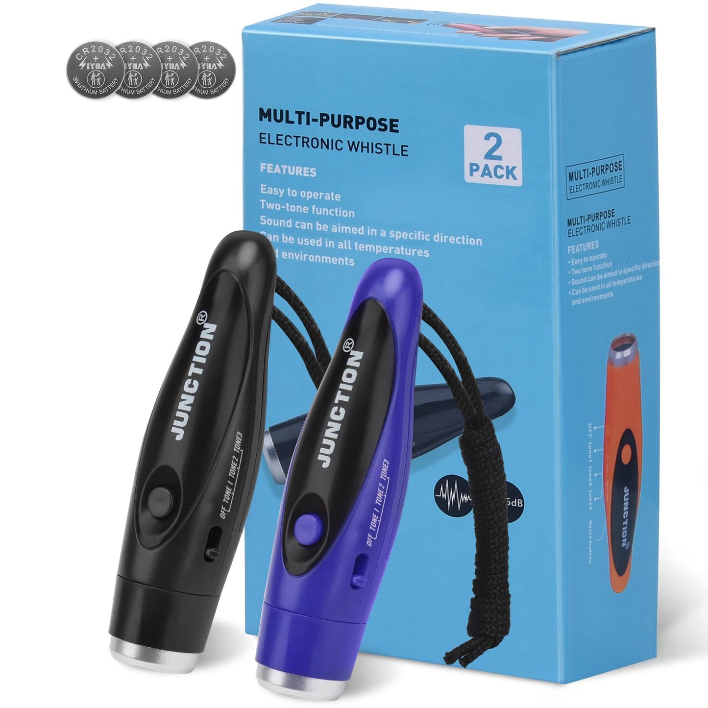 Xflyee Electronic Whistles 2 Pack, Handheld 3 Tones High Volume Electric Whistles with Lanyard for Teacher, Coaches, Referees, Training Whistle, Loudest Outdoor Emergency Whistle, Sports Whistle