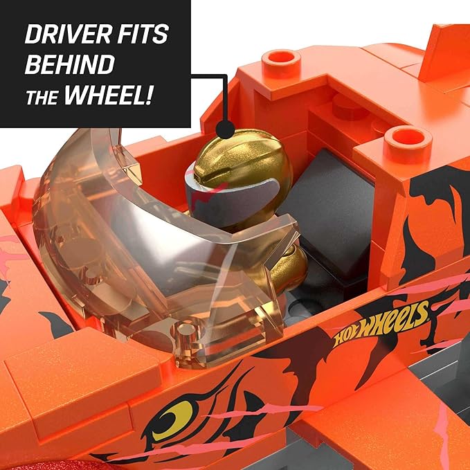 MEGA Hot Wheels Monster Trucks Toy Building Set Smash & Crash Tiger Shark Chomp Course with 245 Pieces 2 Micro Figure Drivers Orange Age 5+ Years