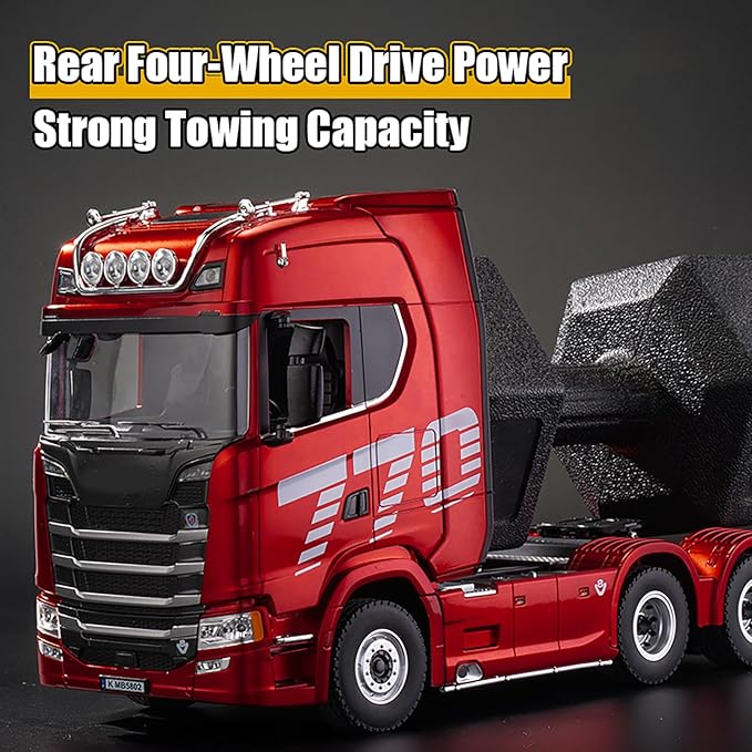 19Channels 770S Hobby RC Tractor Truck Toys 1/18 Scale Light Sound Effects Remote Control Lorry Car Vehicle Trailer for 14y+ Beginners Adults (6-Wheels Grey)