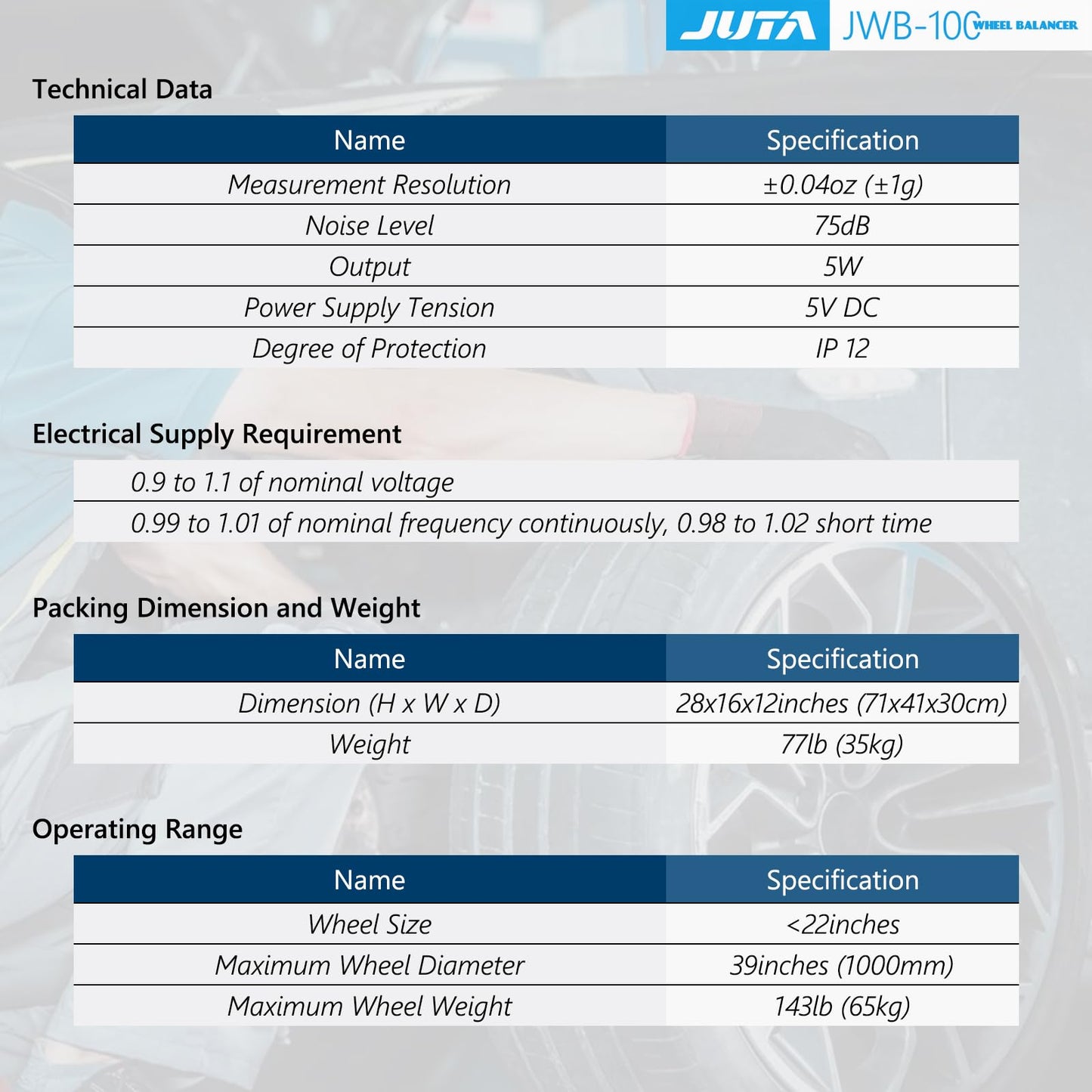 JUTA JWB-100 Portable Automotive Wheel Balancer Manual Car Tire Balancing Machine Powered by USB