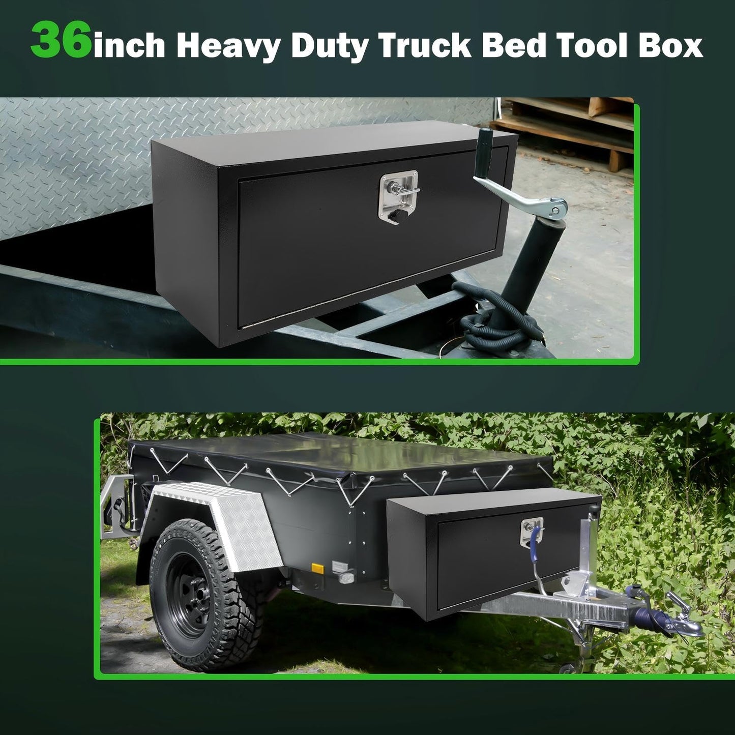 SCITOO 36" Iron Truck Bed Tool Box,Heavy Duty Crossover Storage for Most Full Size Pickups,Lockable Weatherproof Chest,Fits 36"WX14"DX14"H Truck Beds,Easy Access to Load and Unload