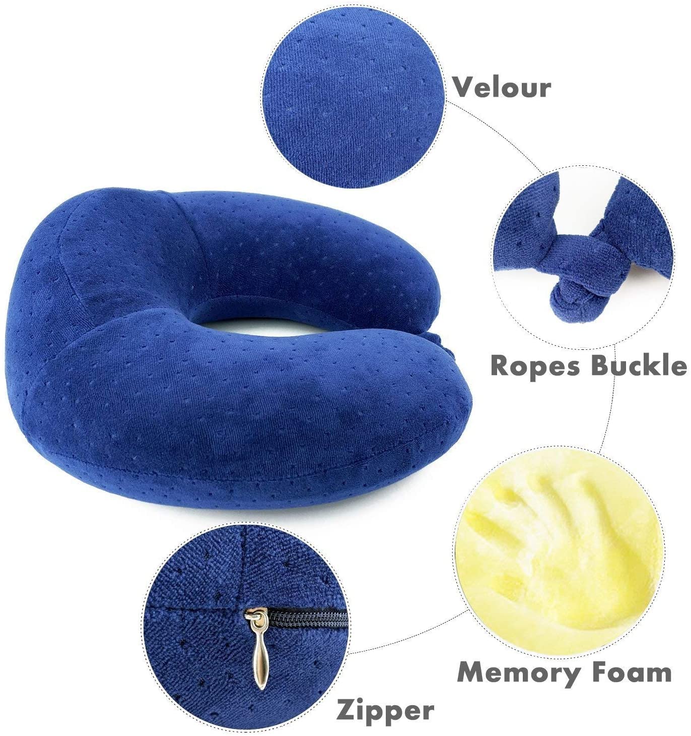 Travel Pillow - Luxury Memory Foam Neck Support Cushion Neck Support Pillow (Gray)