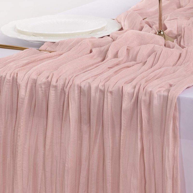 Socomi 6pcs Pink Cheesecloth Table Runner Summer Boho Rustic Gauze Dusty Pink Farmhouse 120 inch 10FT Cheese Cloth Sheer Runner for Wedding Party Baby Shower Birthday Home Decor
