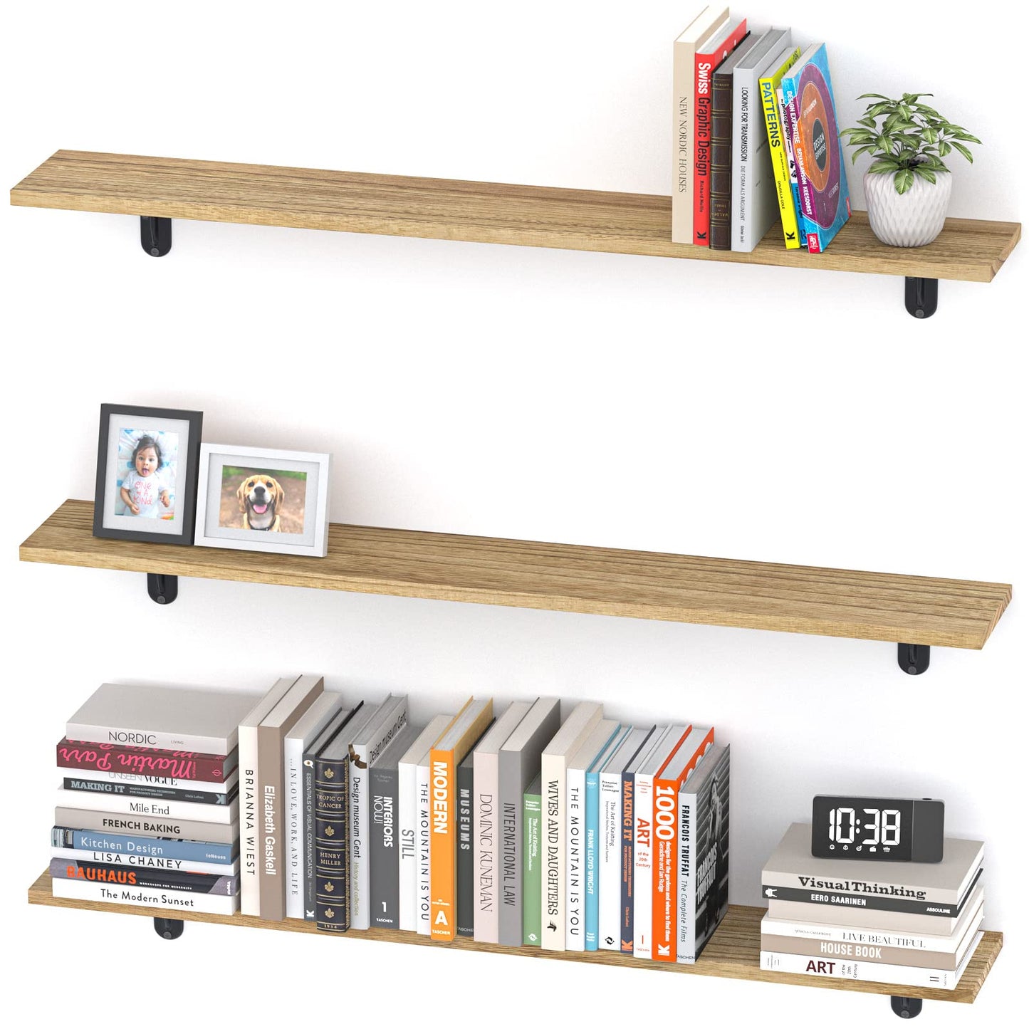 Greaittle 36 Inch Floating Shelves, Set of 3 Long Floating Shelves for Wall Decor, Photos & Display, Natural Wood, Rustic Style (36" x 5.5", Brown)