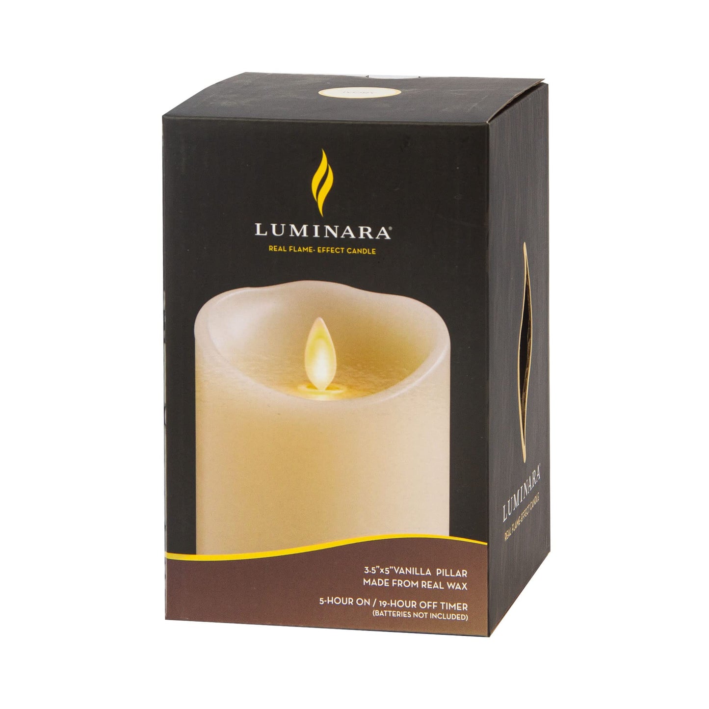 Luminara Scalloped Edge Flameless LED Candle, Ivory, 3" x 5", Battery Operated, Moving Flame, Real Wax Pillar with Timer, Vanilla Honey Scented
