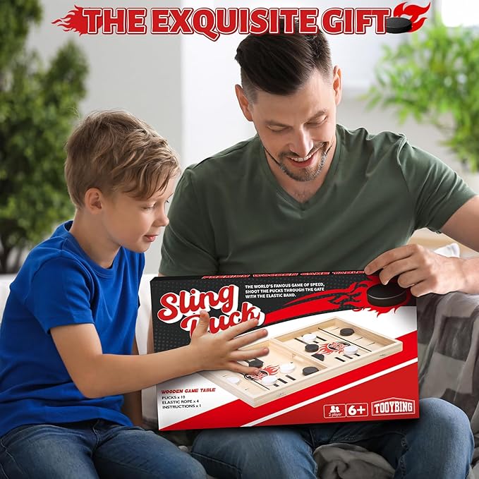 Large Fast Classic Slingshot Puck Game Wooden Hockey Board Games for Family Night Table Game for Adults and Kids 2 Player Games for Ages 6 and Up Test Speed and Accuracy Air Hockey