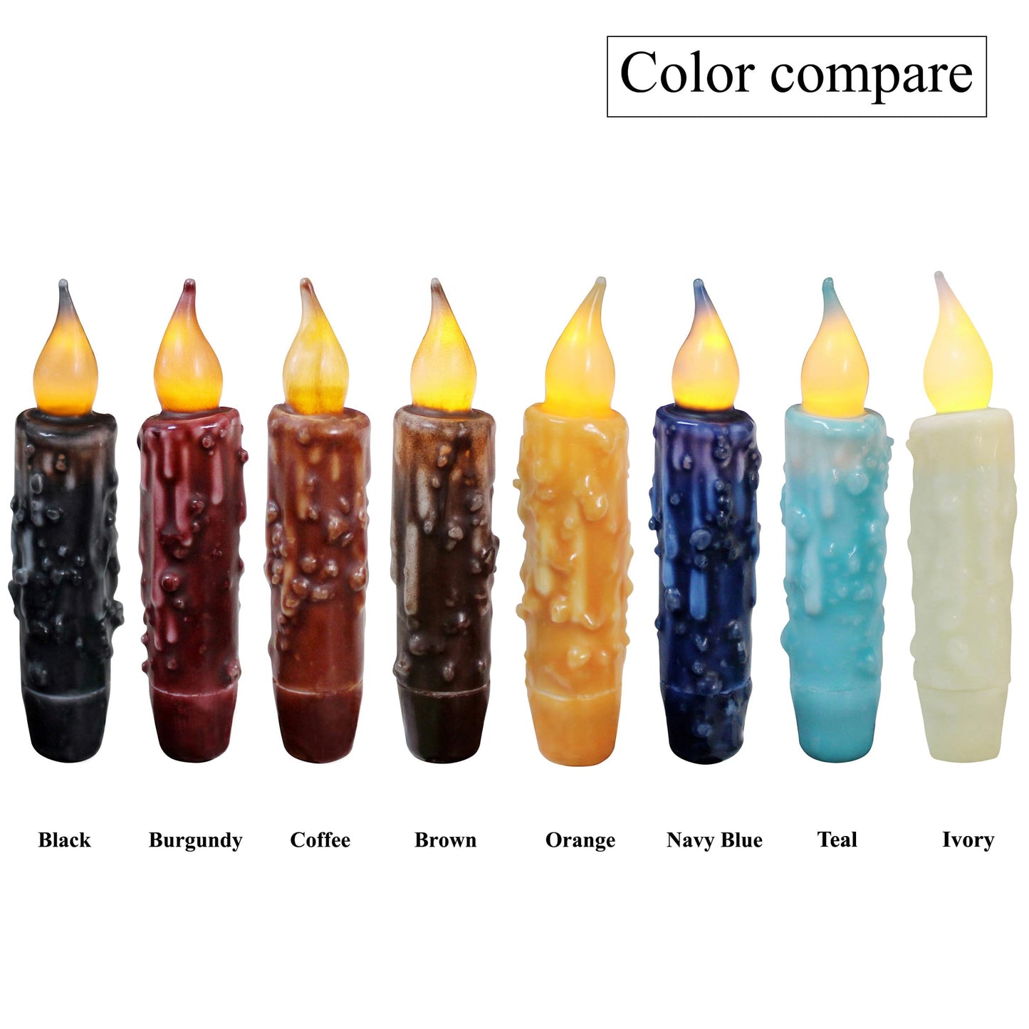 CVHOMEDECO. Real Wax Hand Dipped Battery Operated LED Timer Taper Candles Country Primitive Flameless Lights Décor, 4-3/4 Inch, Brown, 2 PCS in a Package