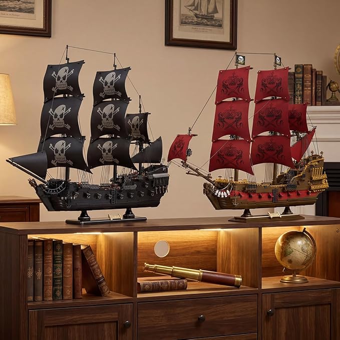 Miabrixbrix Queen Anne's Revenge Pirate Ship Model Kit Length 90cm Pirates Building Boat Set for Adults & Collections Enthusiasts Display Ship with Detachable Decks 4400+PCS