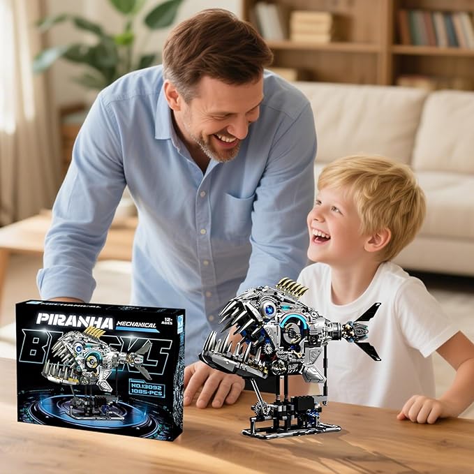 Mechanical Piranha Building Block Kit Hand-Crank Gear Multi-Joint Motion Toy for Boys Girls and Hobbyists Ideal for STEM Classrooms or Gift Giving
