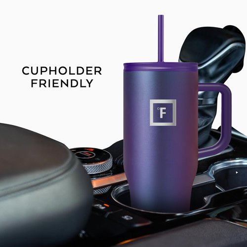 IRON °FLASK Co-Pilot Insulated Mug w/Straw & Flip Cap Lids - Cup Holder Bottle for Hot, Cold Drink - Leak-Proof - Water, Coffee Portable Travel Mug - Lavender, 32 Oz