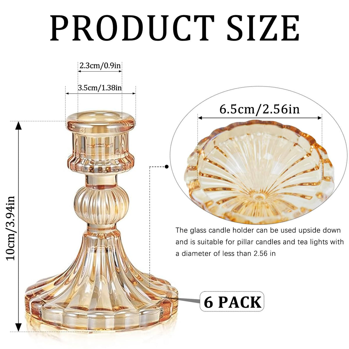 6 Pack Glass Taper Candlestick Holders, Gold Candlestick Holders, 4" H Stripe Crystal Candle Holders Decorative Candle Stand Centerpiece for Wedding, Festival, Dinning Party Table Decor